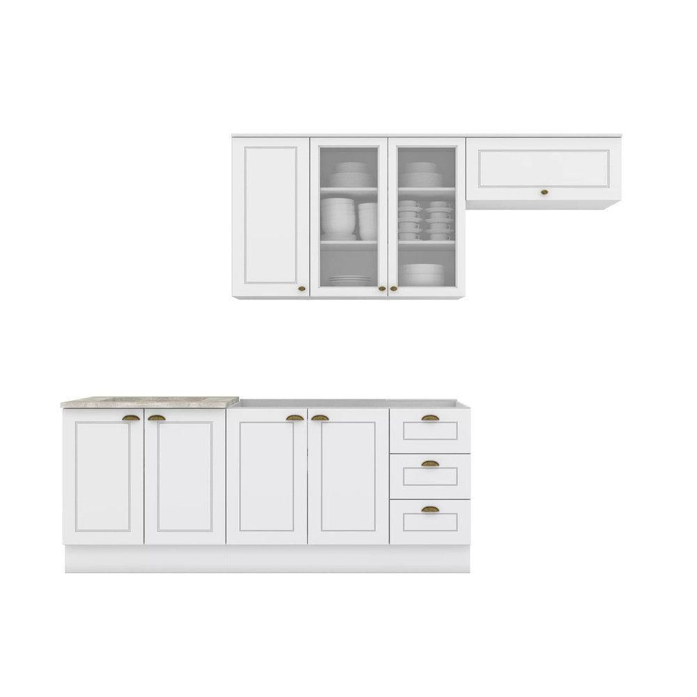 Miniatura Cozinha Compacta 04 Peças Com Aéreo Para Geladeira Americana Branco