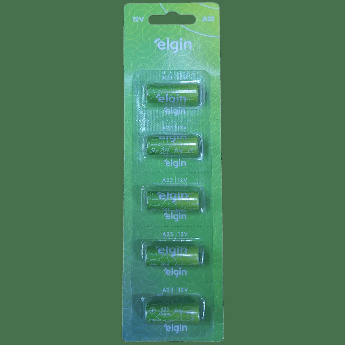 Miniatura 5 Pilha Bateria 23A 12V Alcalina Elgin P/Portão Alarme