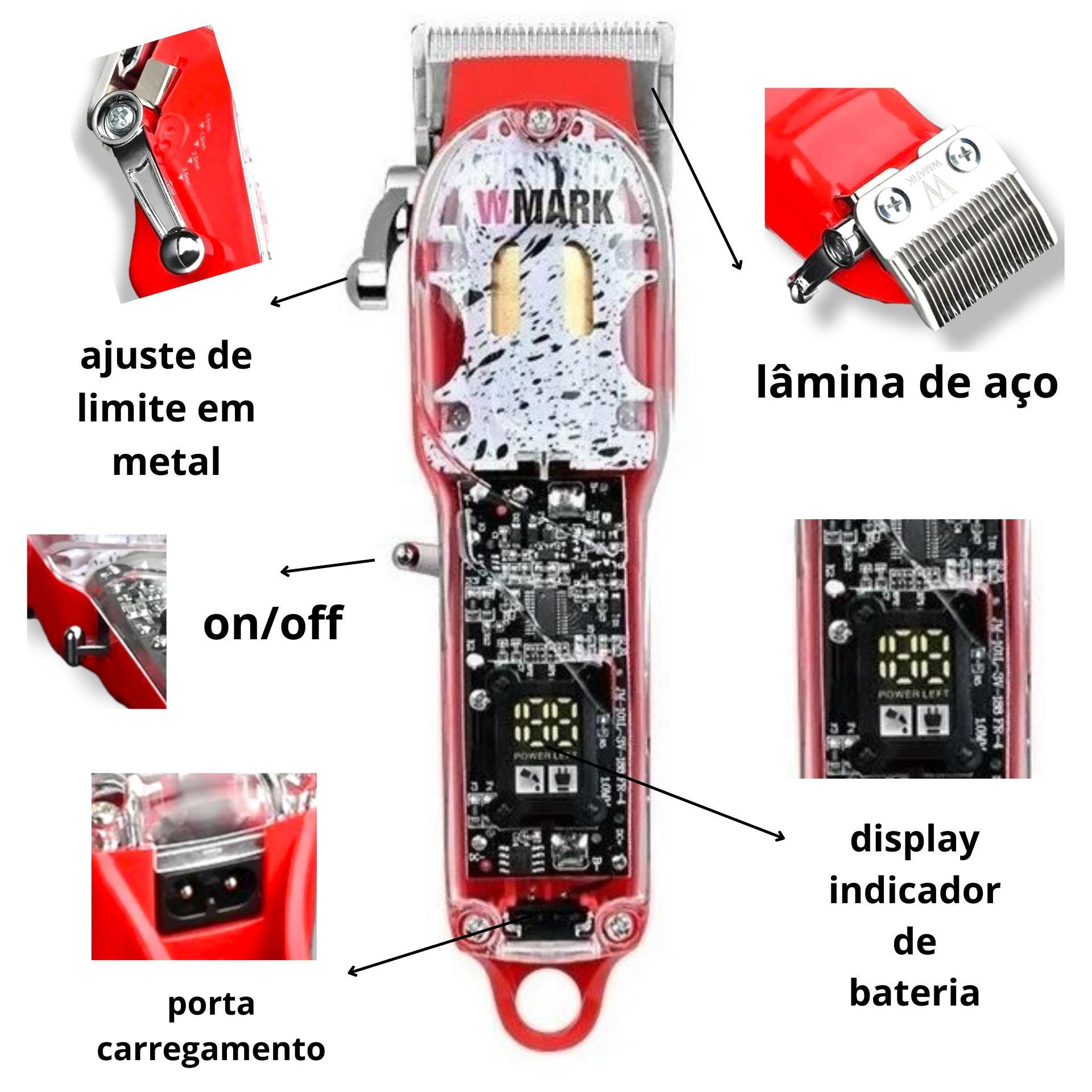 Miniatura Maquina De Cortar Cabelo Wmark Ng-409 Lamina Vazada Com Capa