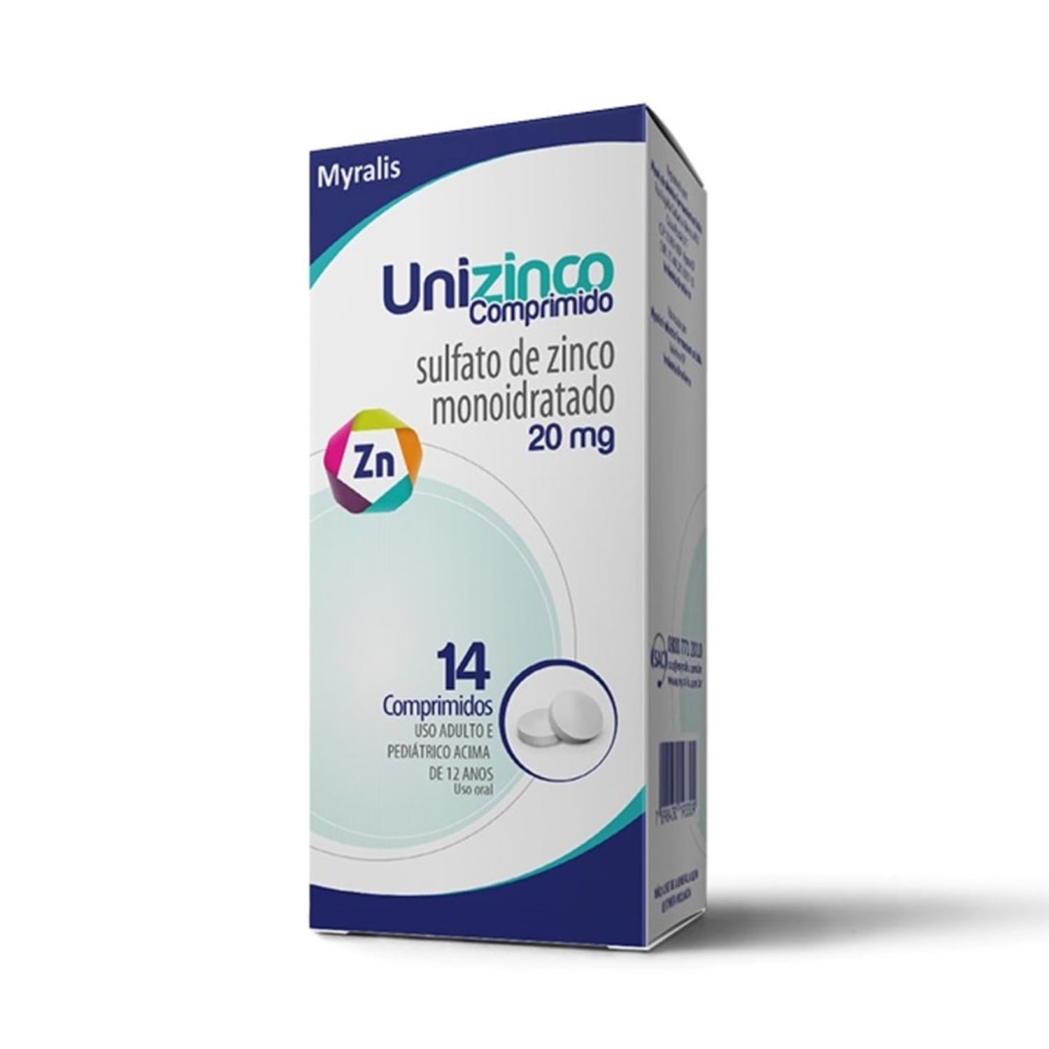 Miniatura Unizinco 20mg 14 Comprimidos