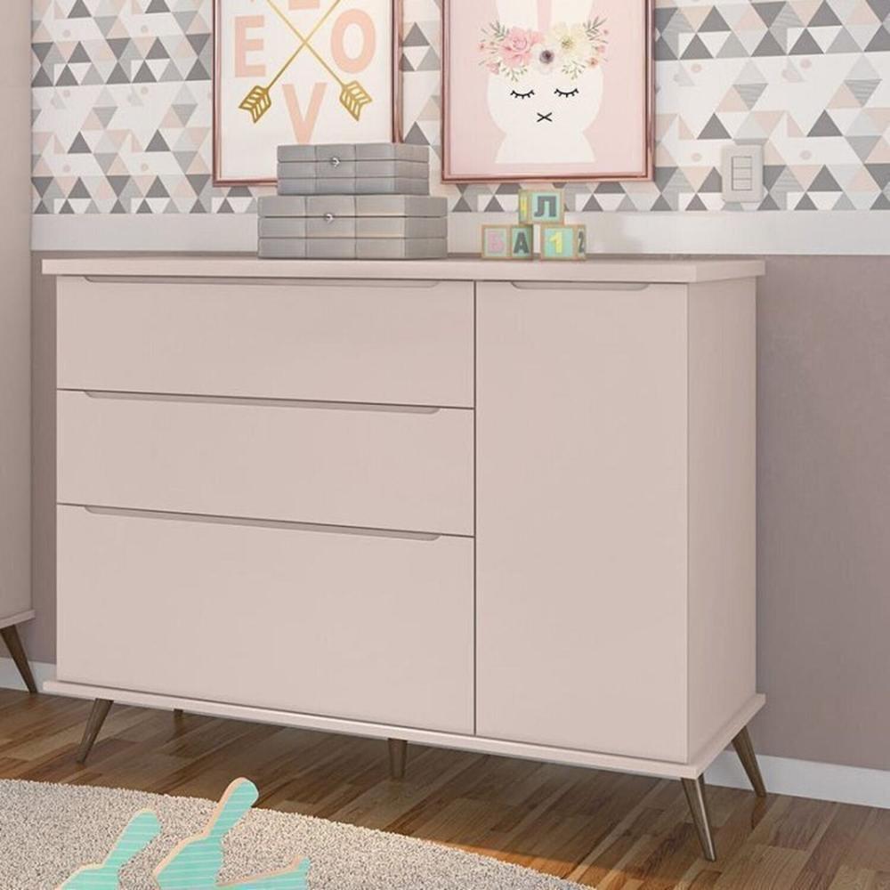 Conjunto Quarto Infantil com Guarda-roupa 3 Portas e Cômoda com Sapateira Melinda 100% Mdf Rosa