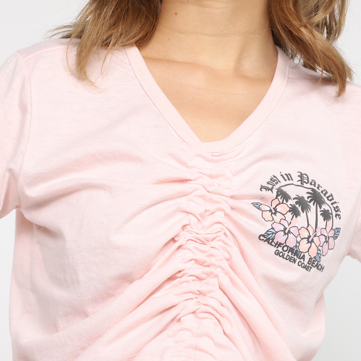 Miniatura Blusa Lecimar Lost In Paradise Amarração Feminina Rosa - G