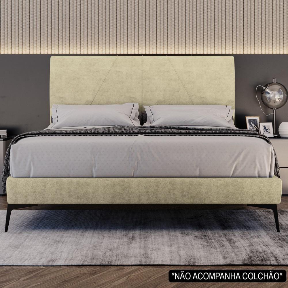 Cama Casal Com Cabeceira 145cm Pés Metálicos Elisa S05 Veludo Bege - Mpozenato