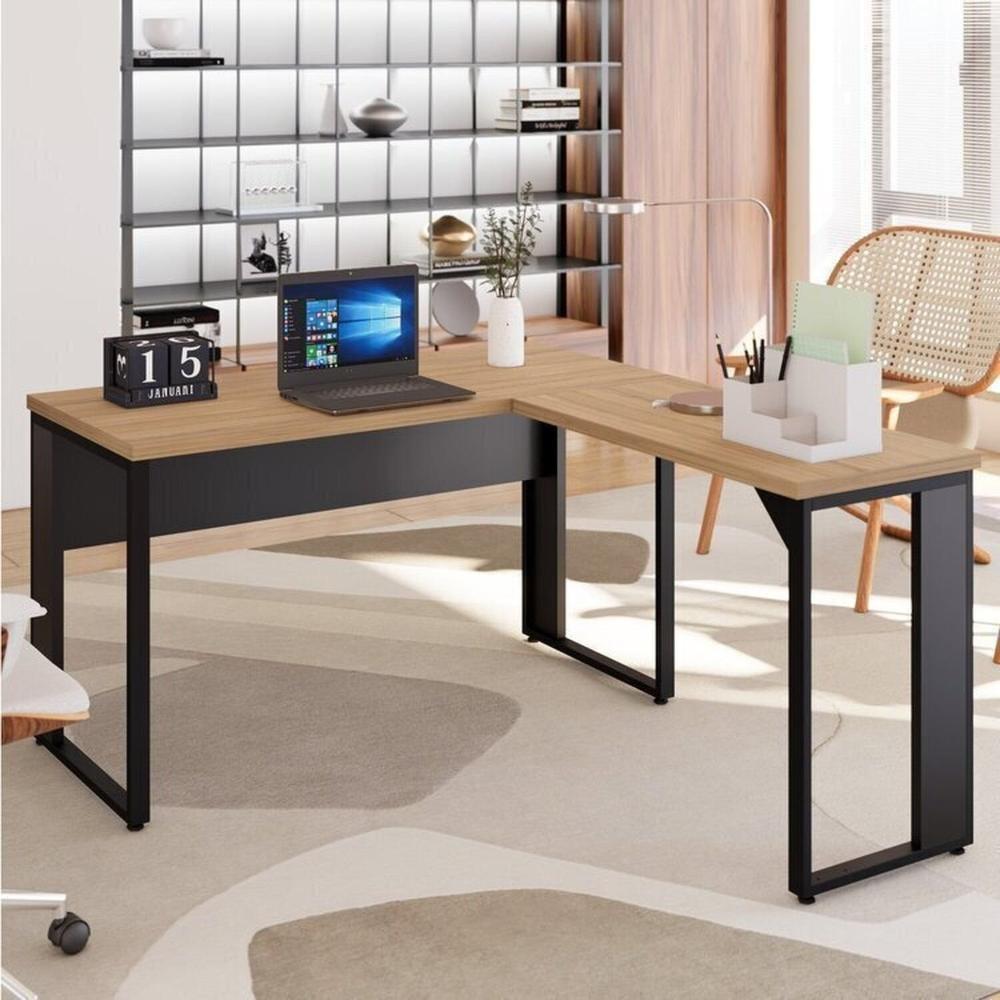 Miniatura Mesa para Escritório Diretor em L 120x150cm Marrom/Preto
