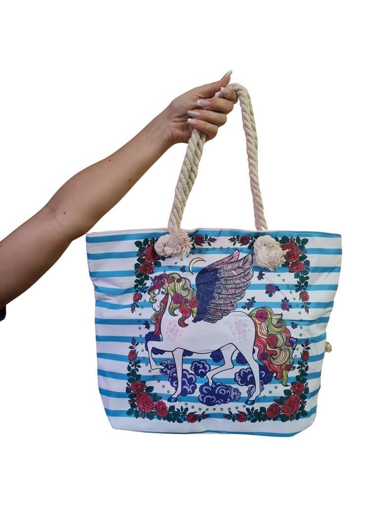 Miniatura Kit 5 Bolsas Feminina Lona Alça De Cordas Estampa Sortida