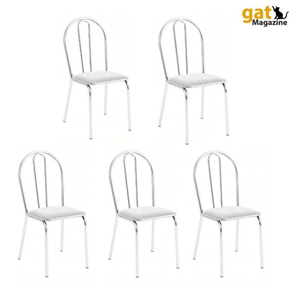 Miniatura Kit 5 Cadeiras Lisboa Cromada Para Cozinha Ou área Gourmet-assento Sintético Branco