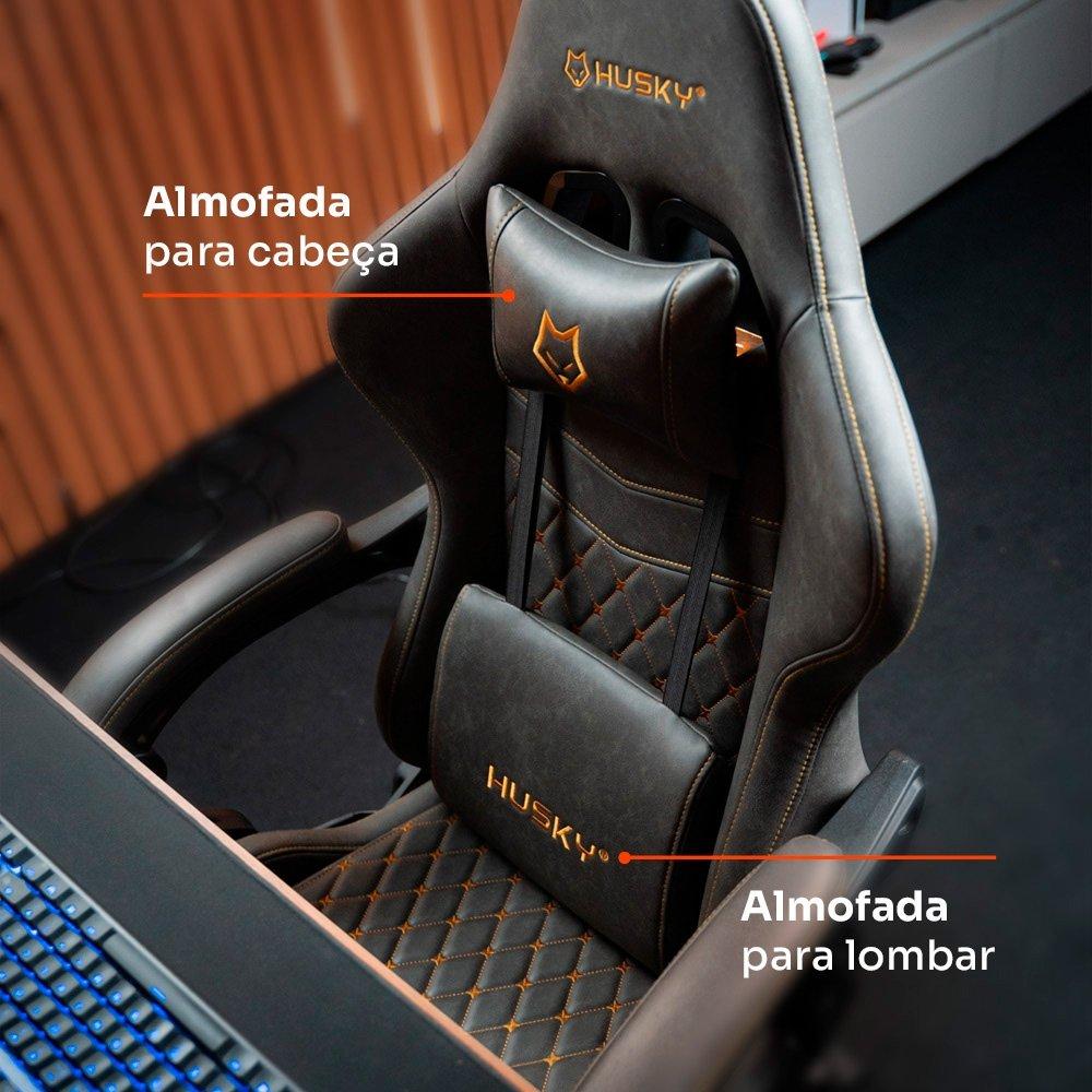 Cadeira Gamer Husky Tempest 700, Até 145kg, Almofadas, Reclinável 150º, PU, Descanso para Pés, Cinza - HCG700CZ
