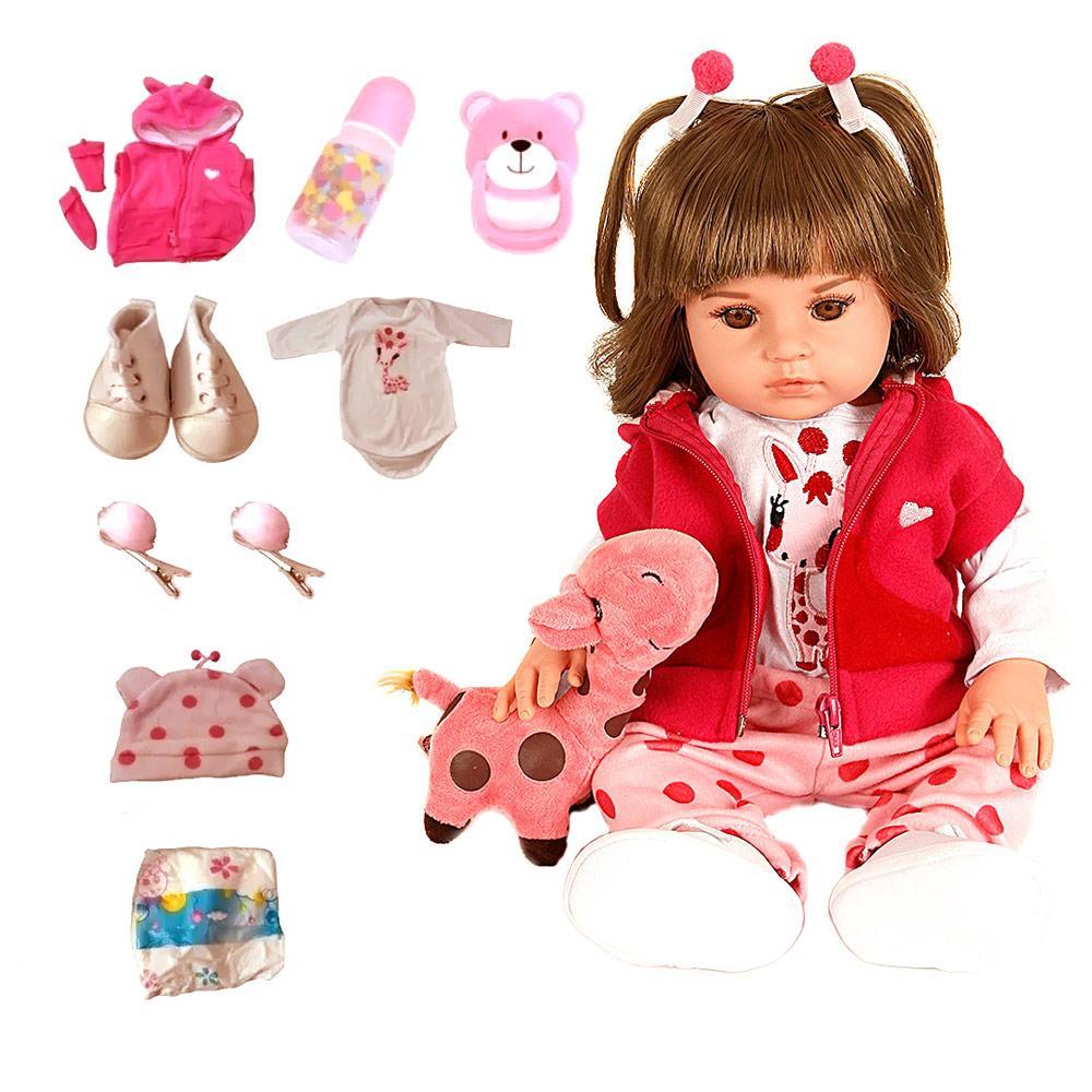 Miniatura Boneca Bebe Reborn Silicone Girafinha Menina 48Cm Realista