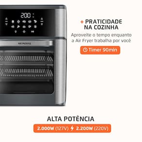 Fritadeira Elétrica Air Fryer Forno Mondial AFON-12L-GI 12L 2000W Painel Digital Preto 110V