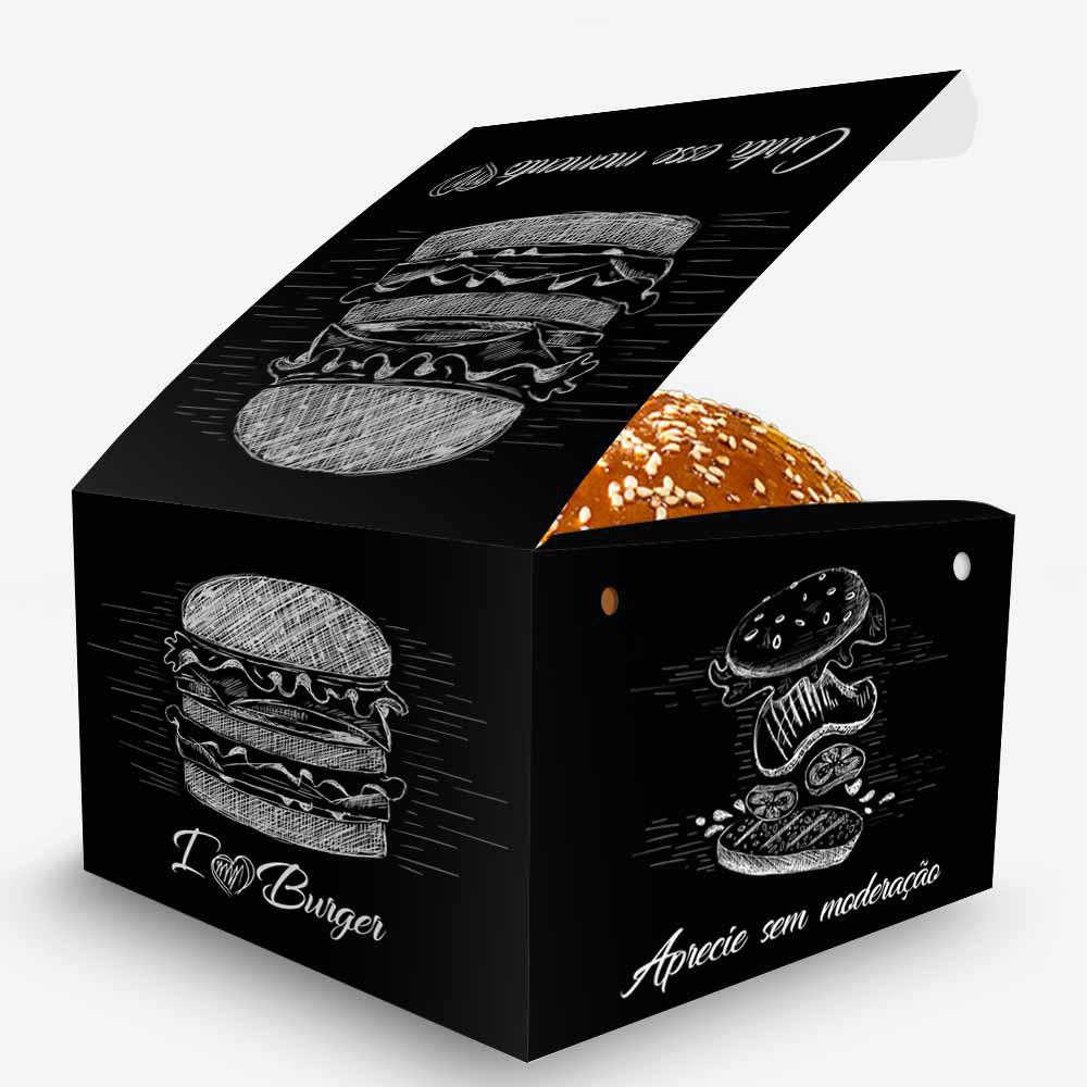 Miniatura Caixa Box Embalagem Para Hambúrguer P Preto 100Un