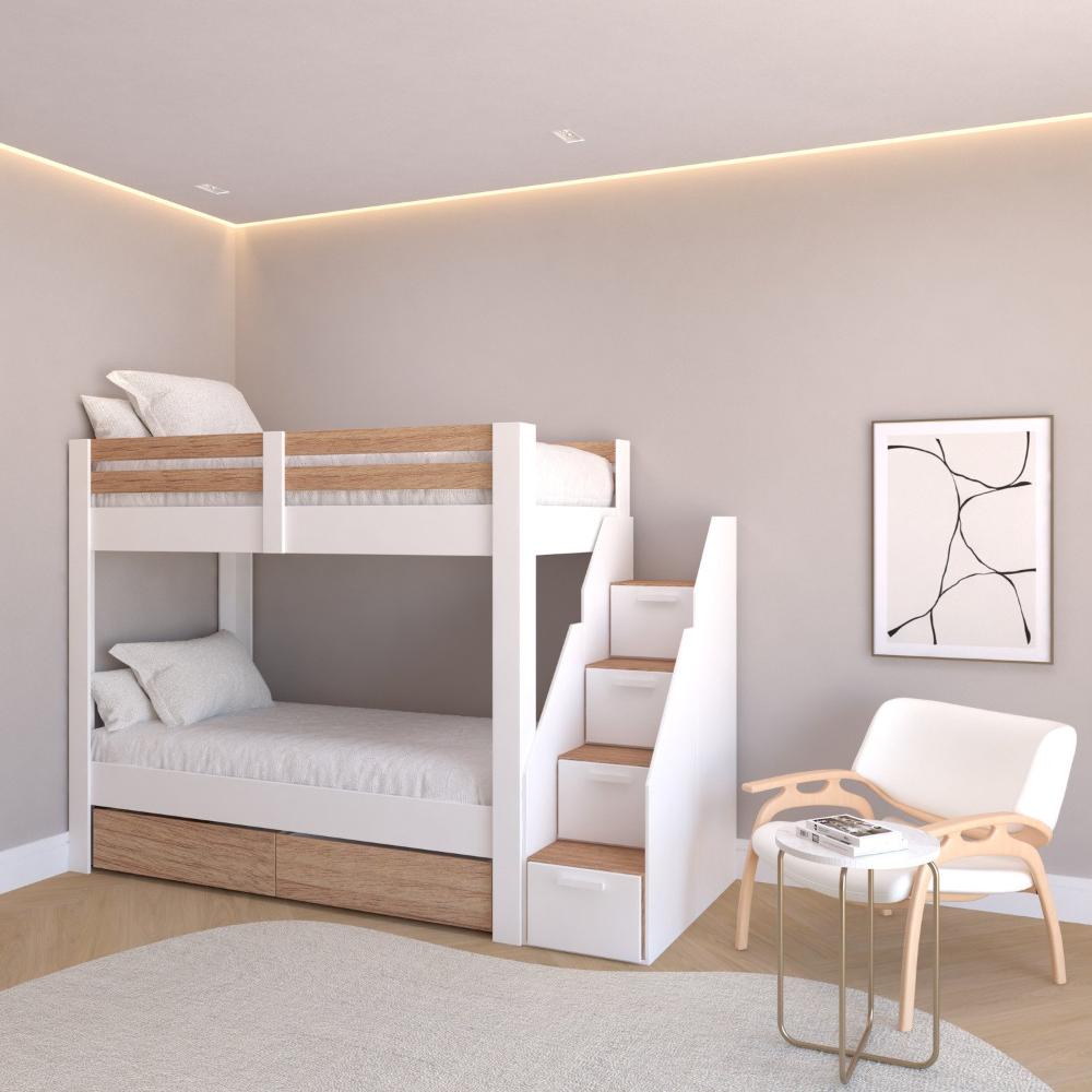 Miniatura Beliche Solteiro Adulto com 2 Gavetões e 4 Nichos Star Plus Casatema Branco/Amadeirado