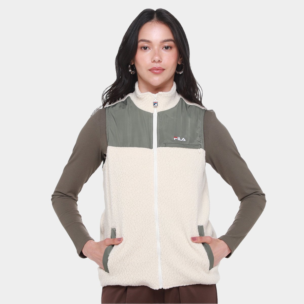 Miniatura Colete Fila Outdoor Feminino Creme+Verde - G