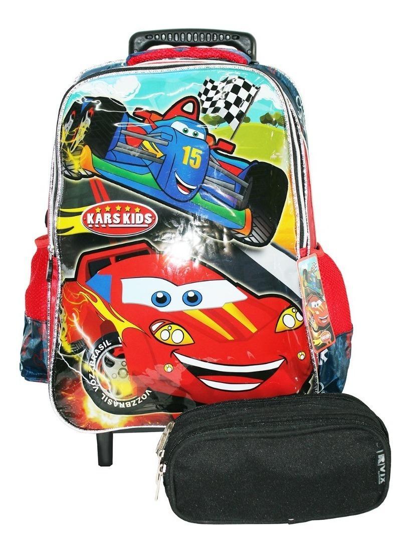 Miniatura Kit Mochila Carros Infantil Escolar Rodinhas Estojo Dl21