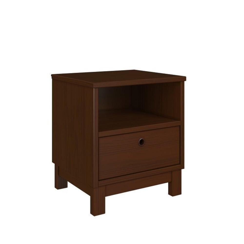 Conjunto de Quarto Solteiro Júlia de Madeira Maciça com Cama de Solteiro e Mesa de Cabeceira Walnut