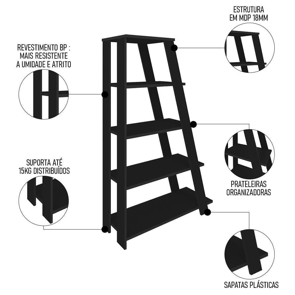 Mesa Escrivaninha Em L Eron E Estante Livreiro Stela A06 Preto - Mpozenato