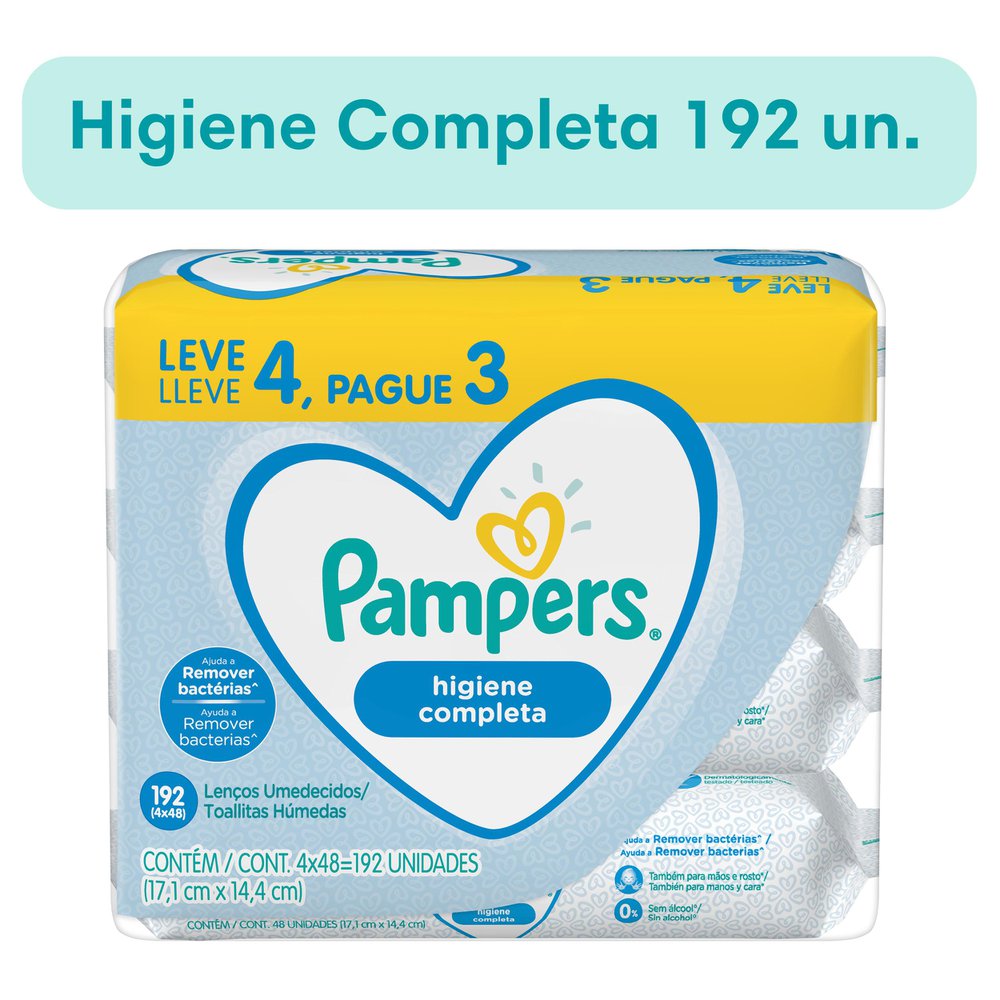 Miniatura Lenços Umedecidos Pampers Higiene Completa 192 Unidades