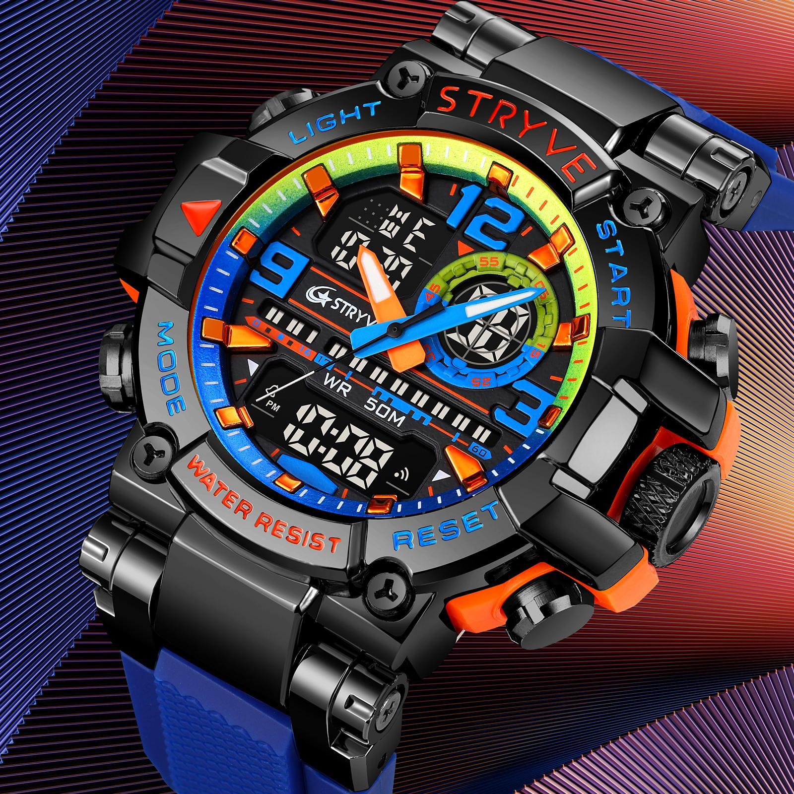 Miniatura Relógio Masculino Esportivo Stryve 8025 Anadigi Led