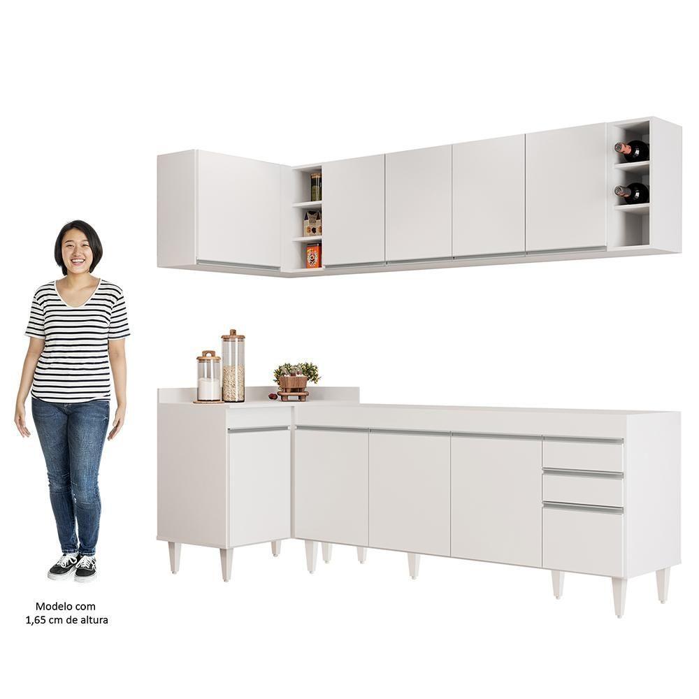 Miniatura Armário De Cozinha Modulado De Canto Direito 5 Peças Cp43 Balcão Sem Tampo Branco - Lumil