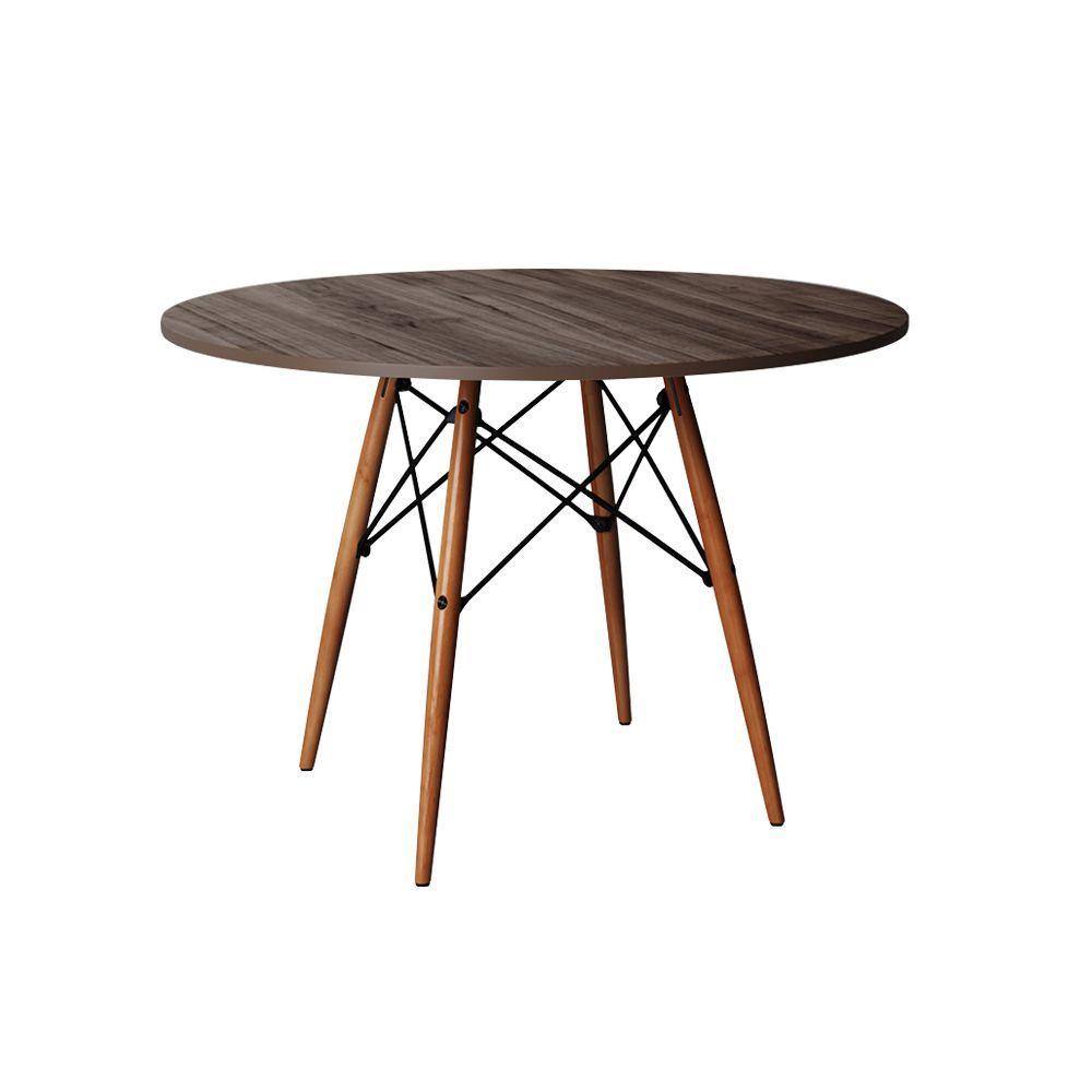 Miniatura Mesa Eiffel Design Charles Eames Redonda 110cm Amêndoa Base Madeira Maciça - Cor: Marrom