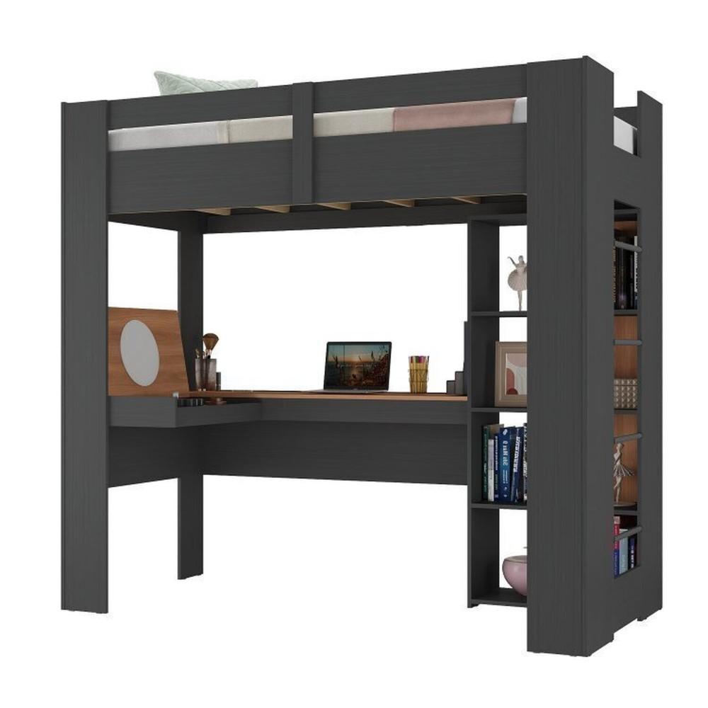 Miniatura Quarto Juvenil Completo com Beliche e Sapateira Seul Espresso Móveis Grafite/Nogal