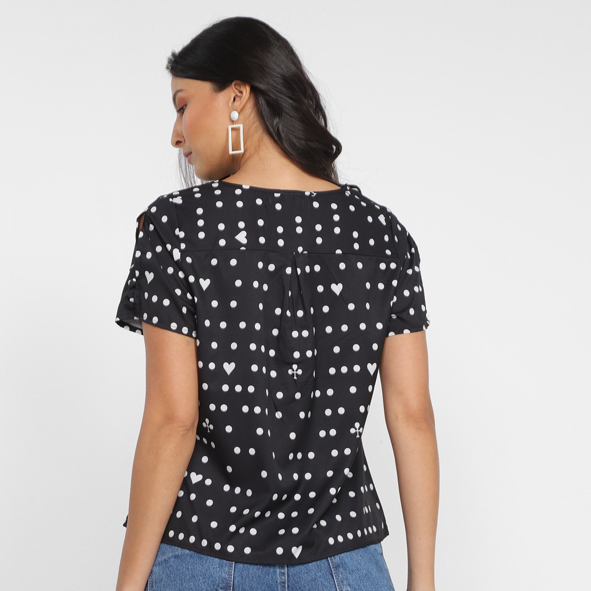 Miniatura Blusa Ayaka Poá Coração Feminina Preto - G