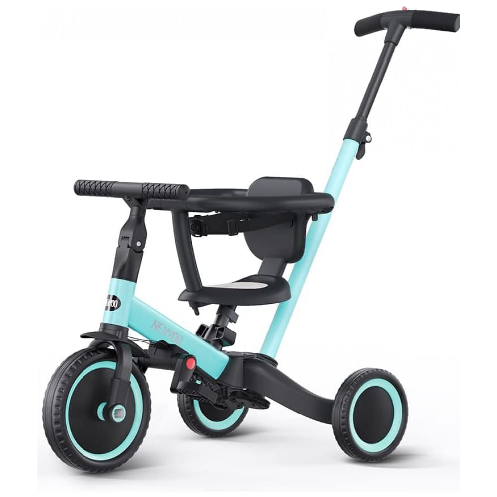 Miniatura Triciclo Infantil 5 em 1 com Alça para os Pais, Protetor de Segurança e Cinto de Segurança, Newyoo TR008, Azul Claro
