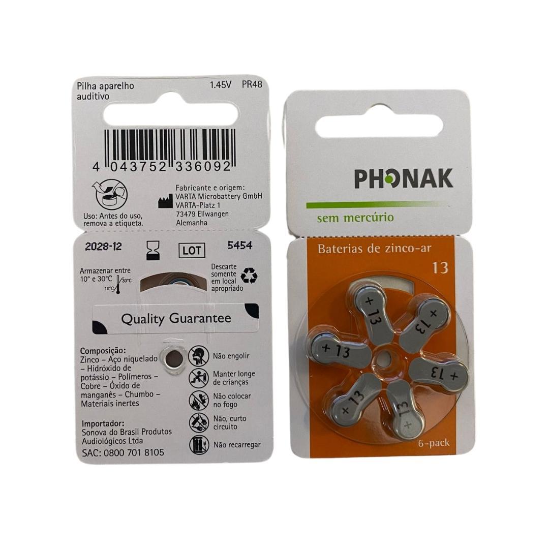 Miniatura Pilha Auditiva A13 Aparelho Auditivo Pr48 Com 6 - Phonak
