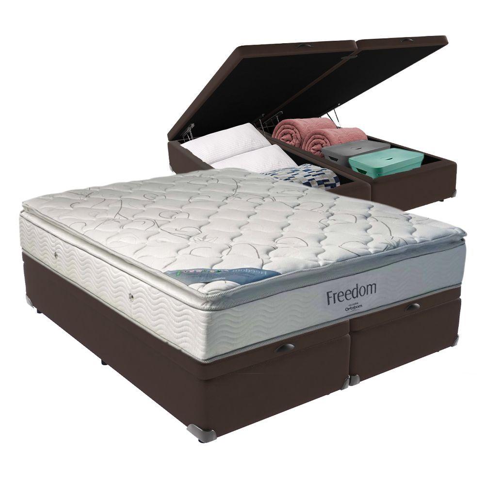 Miniatura Cama Box Com Baú Queen Marrom E Colchão Freedom Ortobom D33