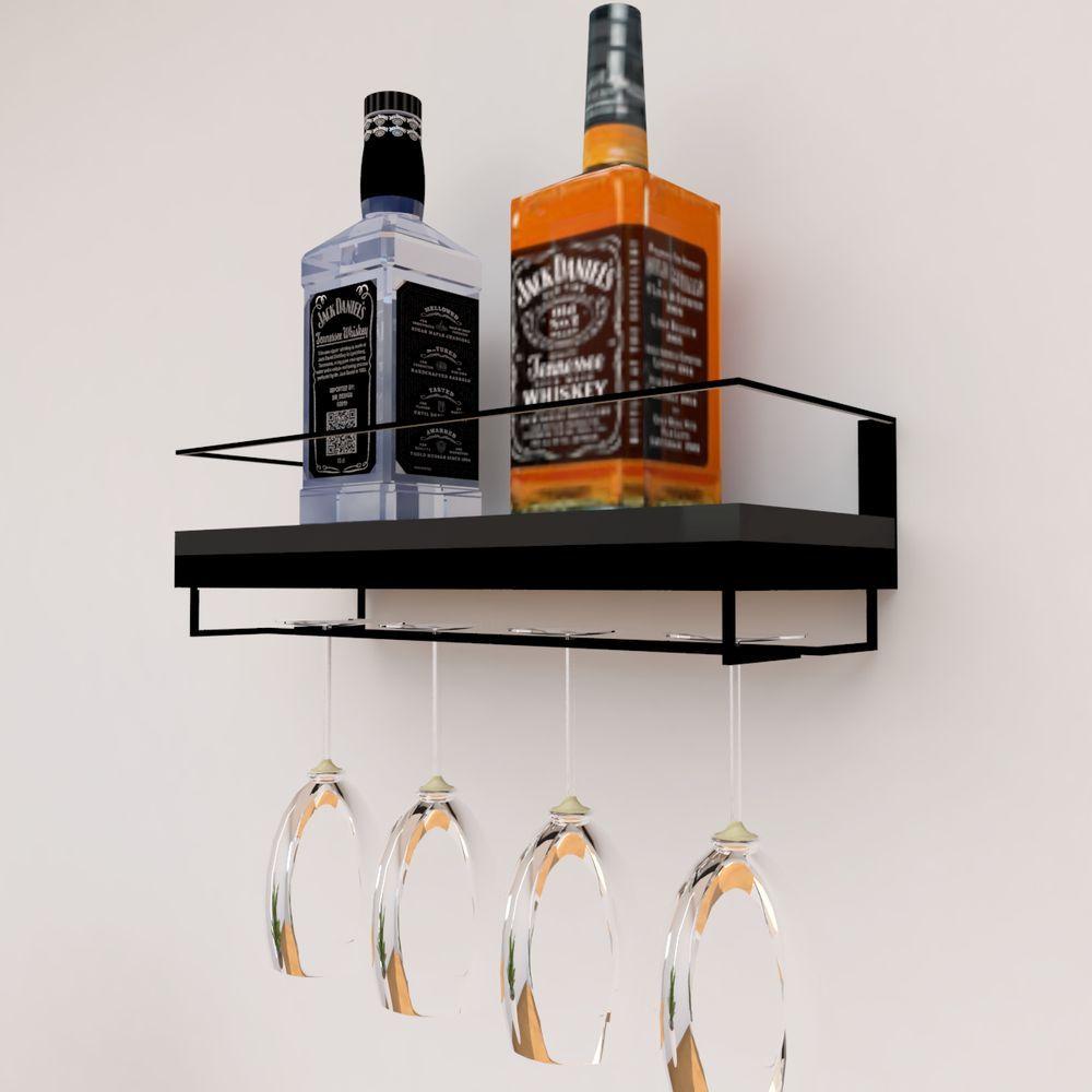 Miniatura Adega Bar Bebida Com Porta Taça 50cm Preto