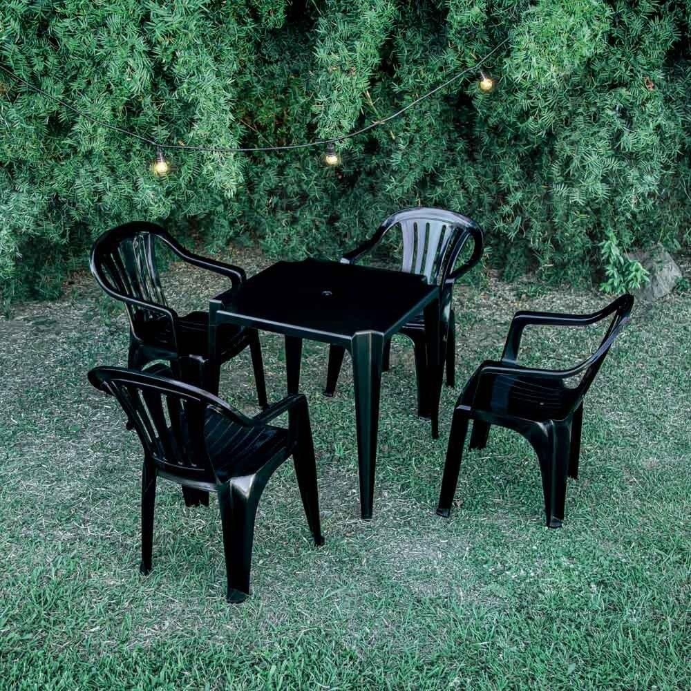 Conjunto de Mesa com Cadeiras de Plástico Mor Quadrado Preto