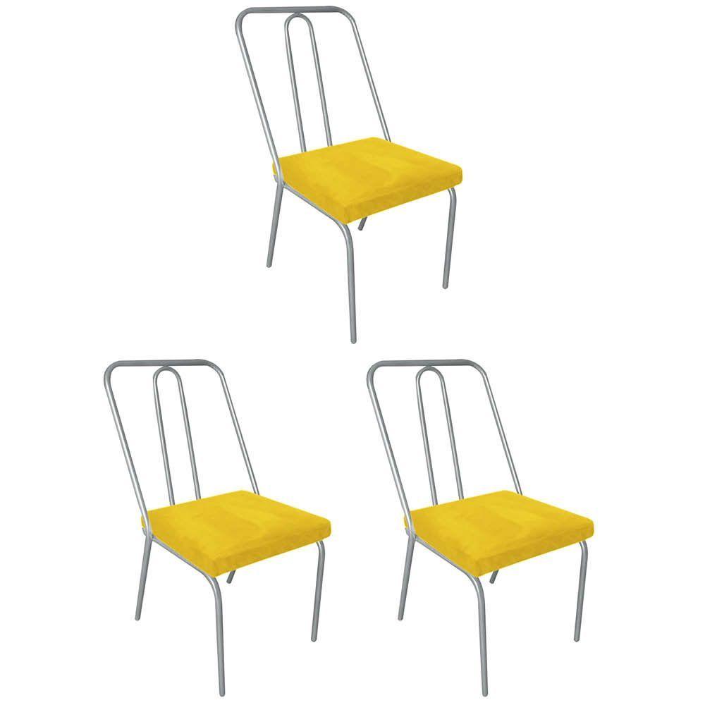 Miniatura Kit 03 Cadeira De Jantar Drika Ferro Prata Sintético Amarelo