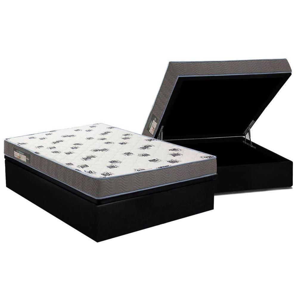 Miniatura Cama Box Baú Casal: Colchão Espuma D33 Ortobom Light Saúde + Base Crc Courano Black(138X188)