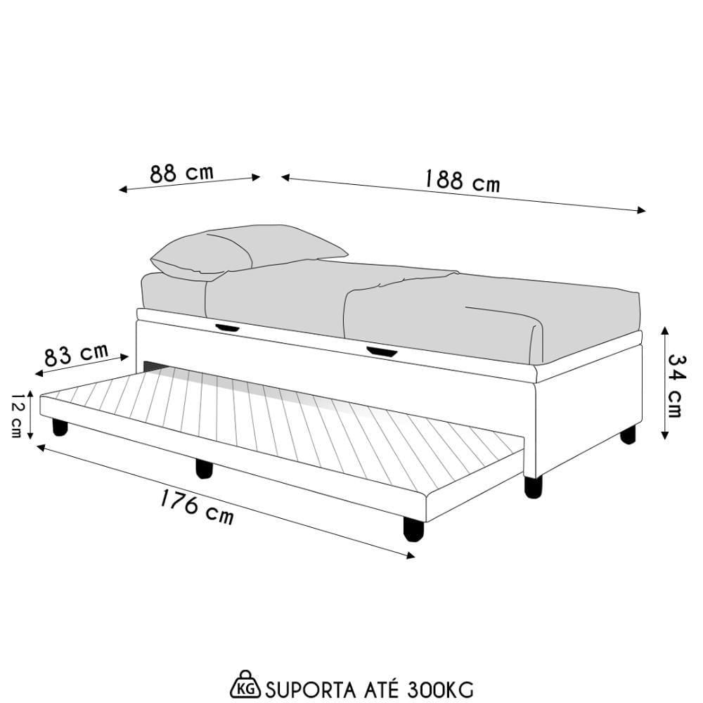 Miniatura Bicama Box Baú Solteiro 88x188 Cm Samy S05 Linho Preto - Mpozenato