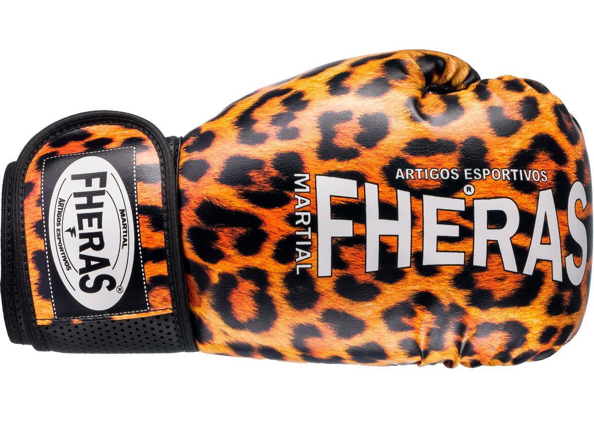Kit Muay Thai Bandagem Bolsa Bucal Caneleira Luva Onça 12Oz