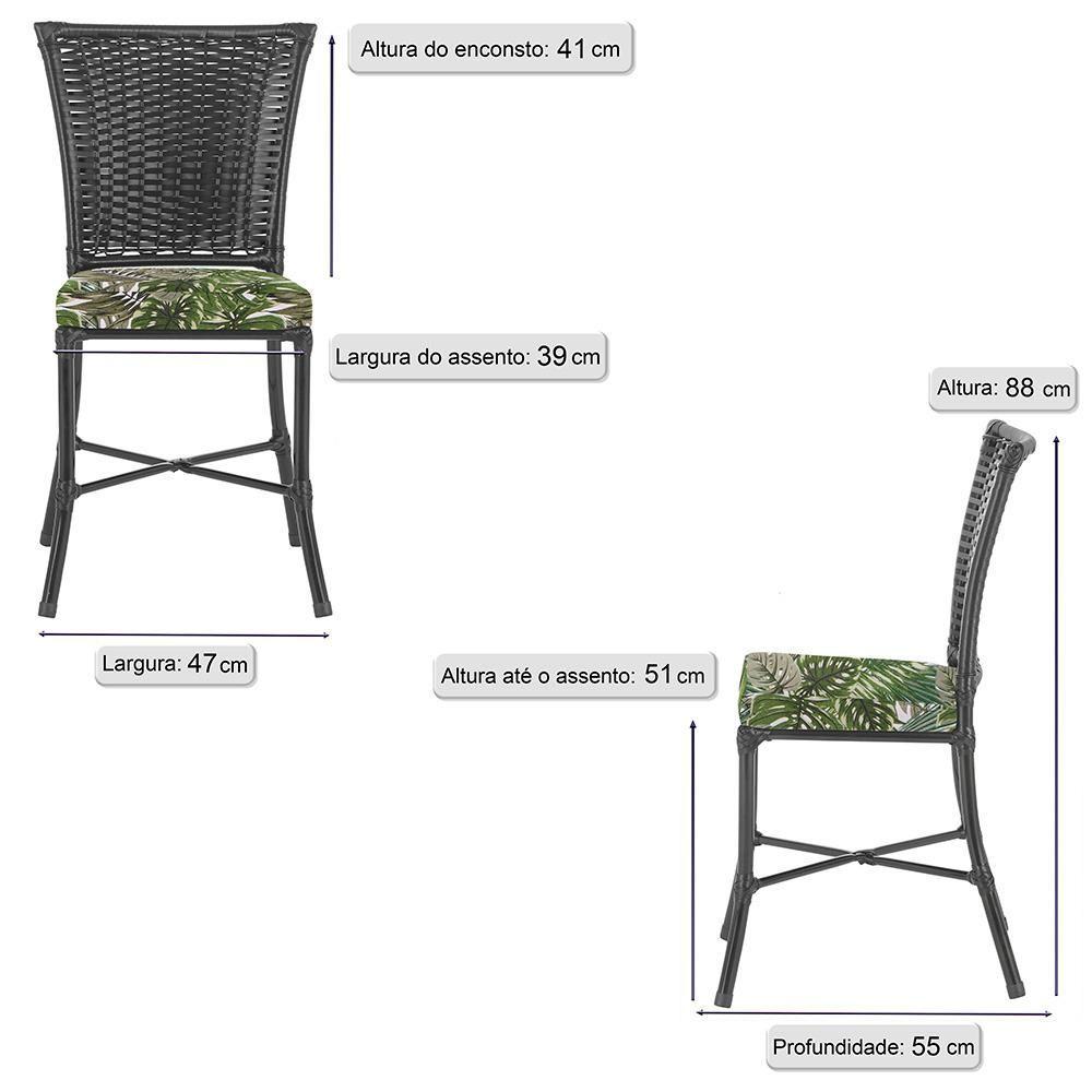 Miniatura Jogo Cadeira De Jantar Em Alumínio E Fibra Estofado Impermeavel 6 Unidades Preta Z18