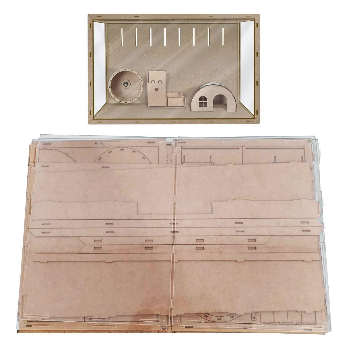 Miniatura Aquário Hamster Mdf Com Ps, Roda, Esconderijo E Brinquedo