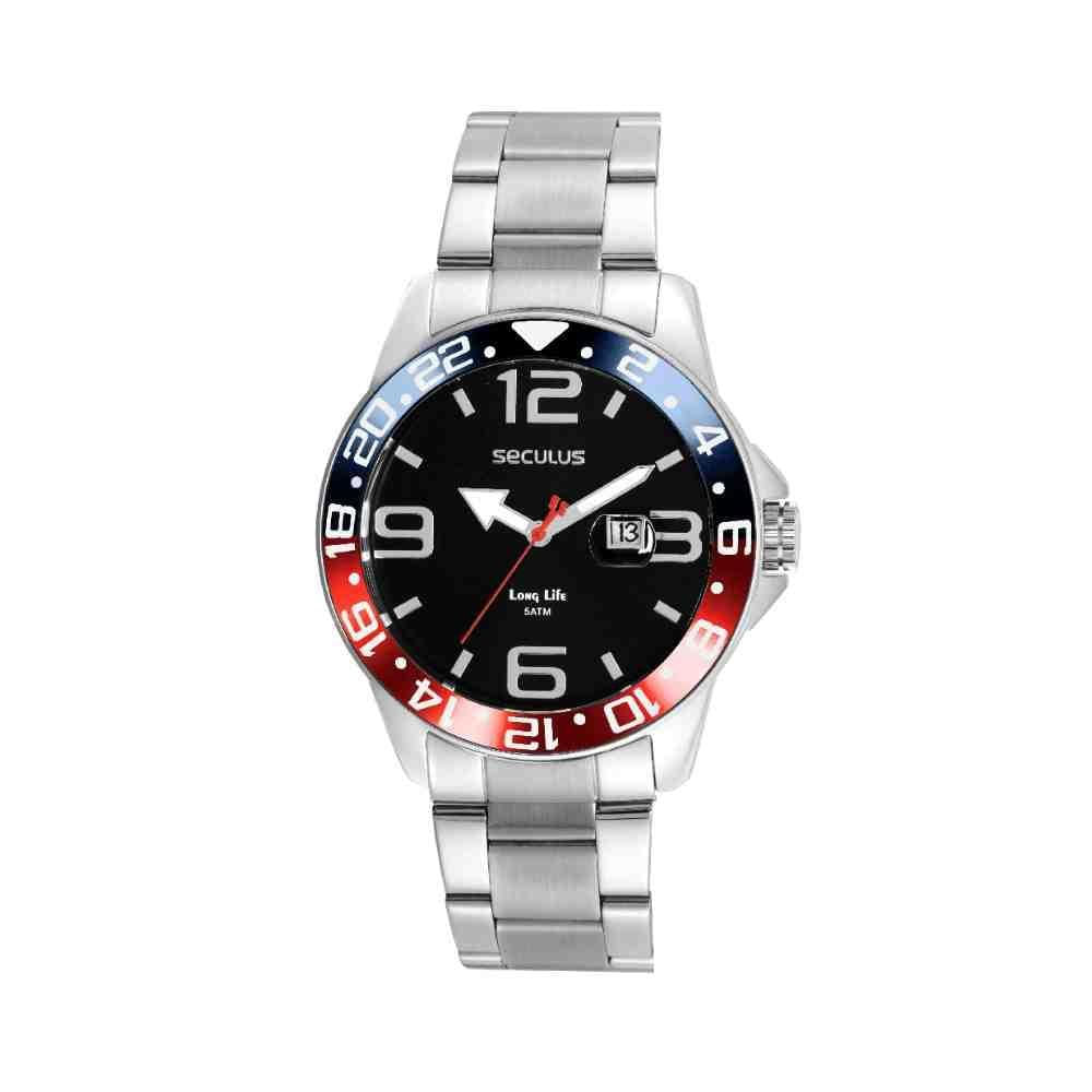 Miniatura Relógio Seculus Lupa Prata Masculino 44012G0Svna3