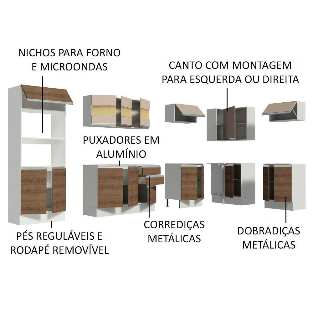 Miniatura Cozinha Completa 100% MDF Madesa Smart de Canto - Branco/Rustic/Crema Branco/Rustic/Crema