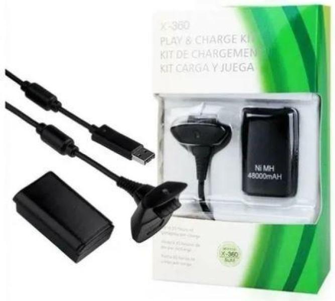 Miniatura Bateria Para Controle Xbox 360 Com Cabo E Carregador Preto