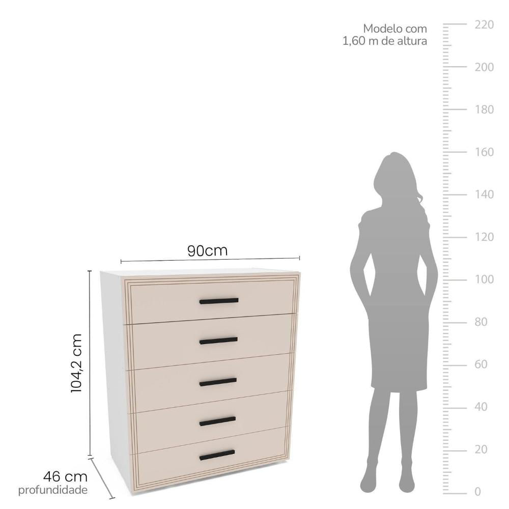 Miniatura Cômoda 5 Gavetas Móveis 104,2cm 90cm 46cm Valência Branco/Creme