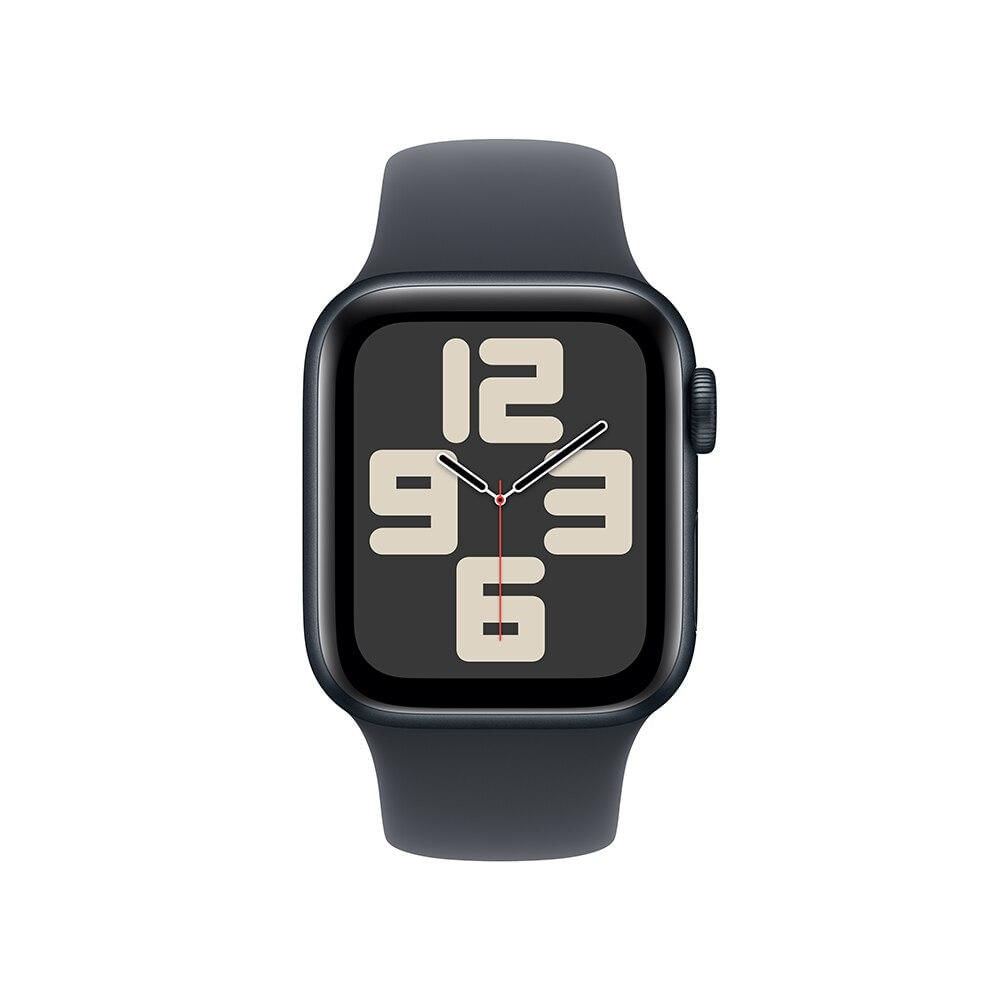 Miniatura Apple Watch SE GPS • Caixa meia-noite de alumínio – 40 mm • Pulseira esportiva meia-noite – M/G