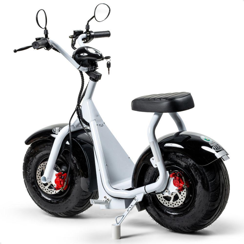 Miniatura Scooter Elétrica 1000w Tui Pop Moto Patinete Sem Cnh Branco-preto