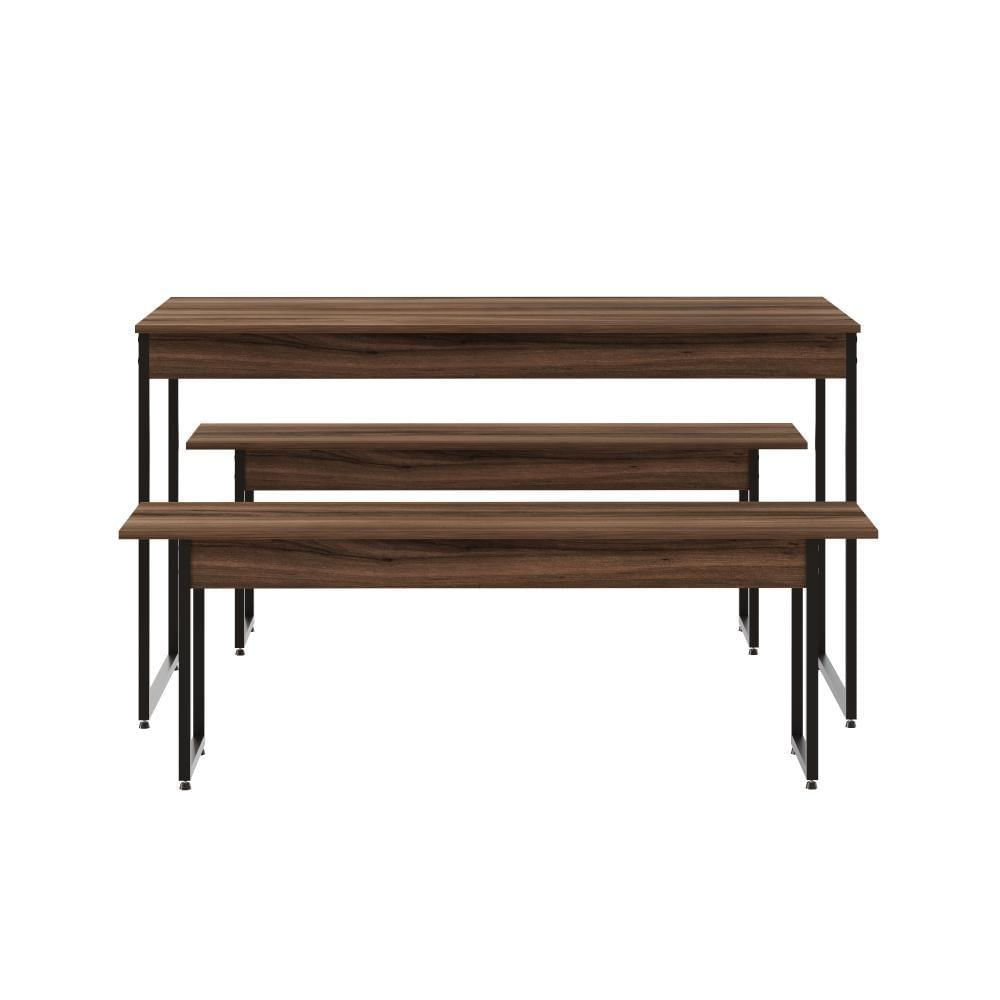 Miniatura Mesa De Jantar Com 2 Bancos Estilo Industrial Tub Nogal / Est.preta