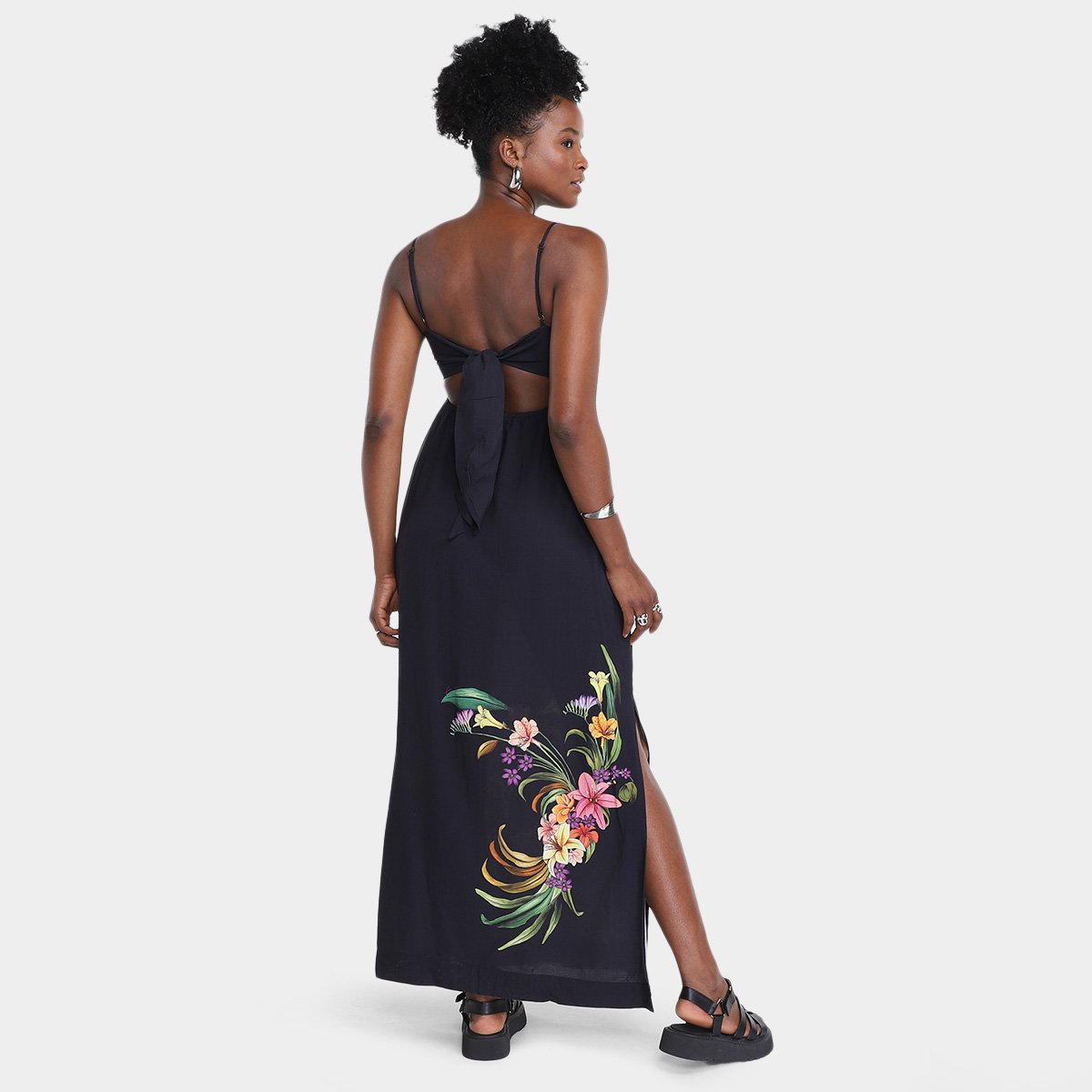 Miniatura Vestido Farm Longo Passaro em Flor Localizado Preto - GG