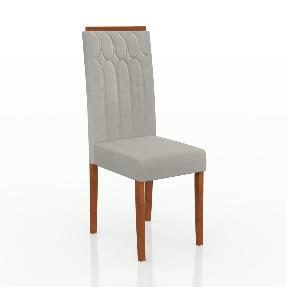 Conjunto Sala de Jantar 6 Lugares Madeira Eucalipto Ametista Móveis Meneghetti Caramelo/Bege Claro