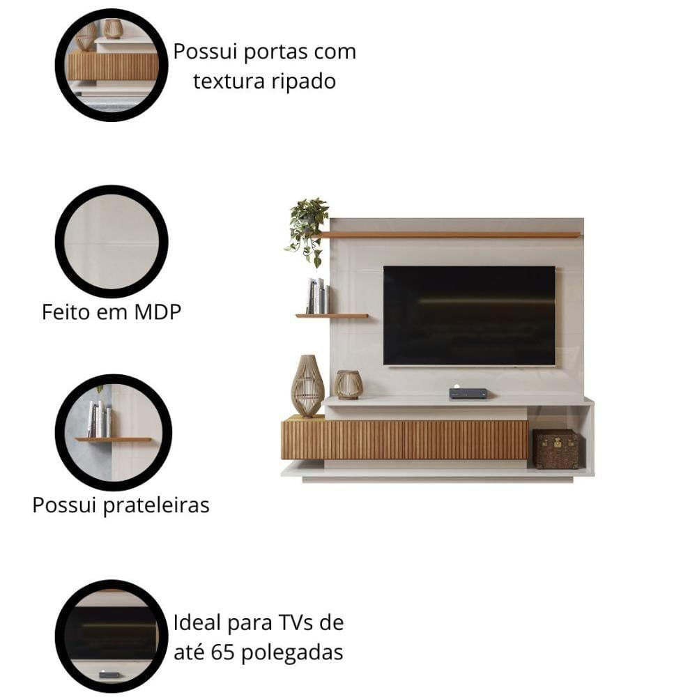 Miniatura Estante Home Para Tv Até 65 Polegadas Com 2 Portas Efeito Ripado 3d Off White Perolizado-jequitiba Off White Perolizado-jequitiba