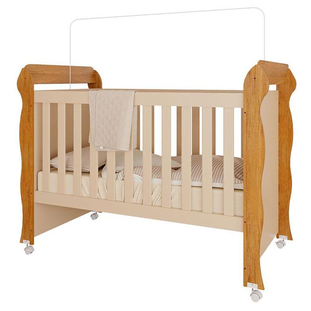 Miniatura Berço Americano Mirelle E Guarda Roupa Infantil Ariel 4 Portas Off White Bétula Com Colchão Ortobom- Carolina Baby