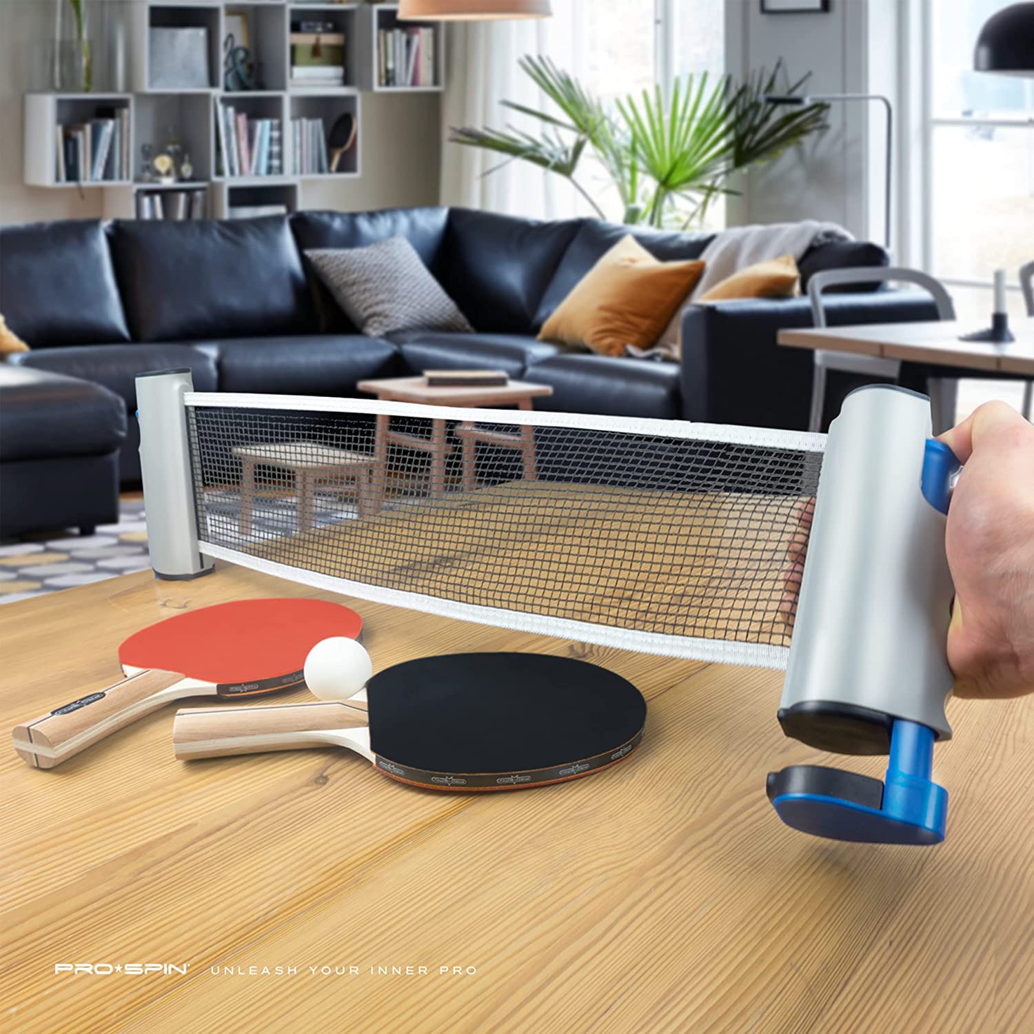 Miniatura PROSPIN Kit de Ping Pong com Mesa Portátil 2 Raquetes 3 Bolas e Estojo Compacto VermelhoPreto