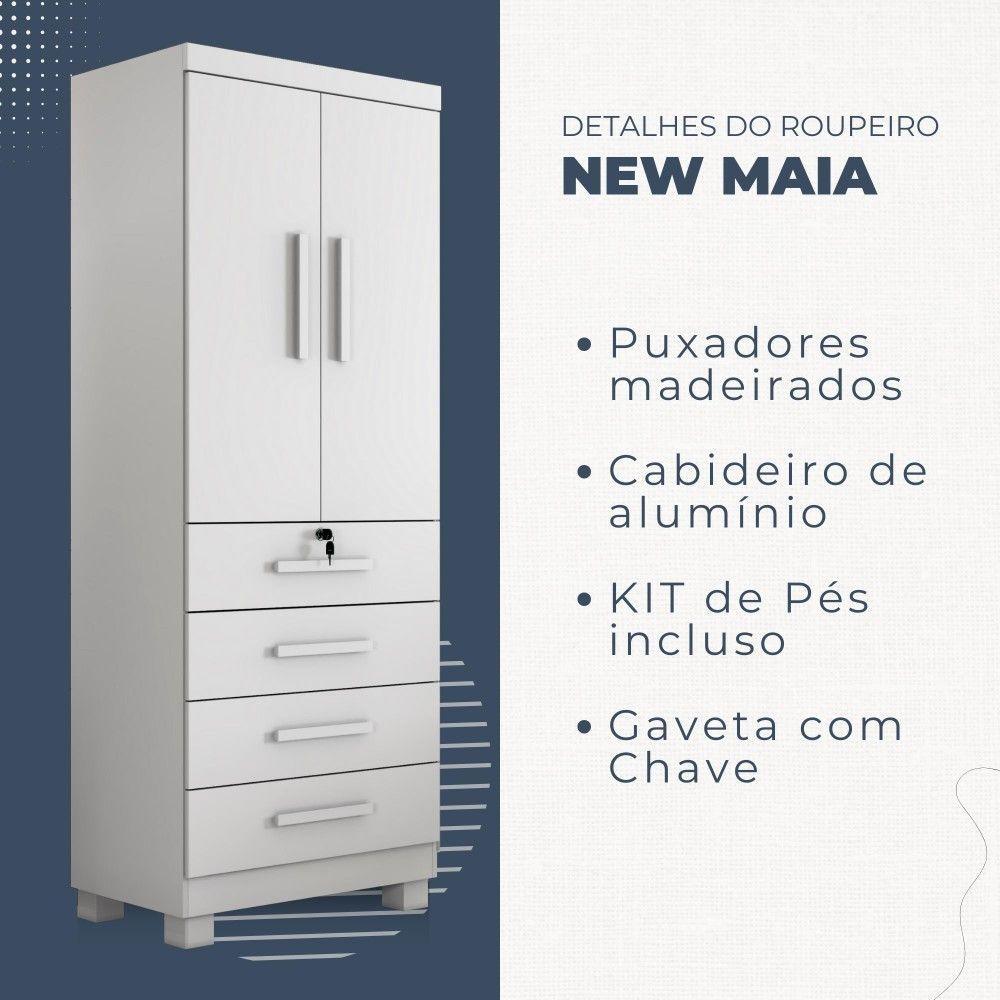 Miniatura Guarda Roupa New Maia 2 Portas 4 Gavetas Com Chave Benetil Móveis Branco