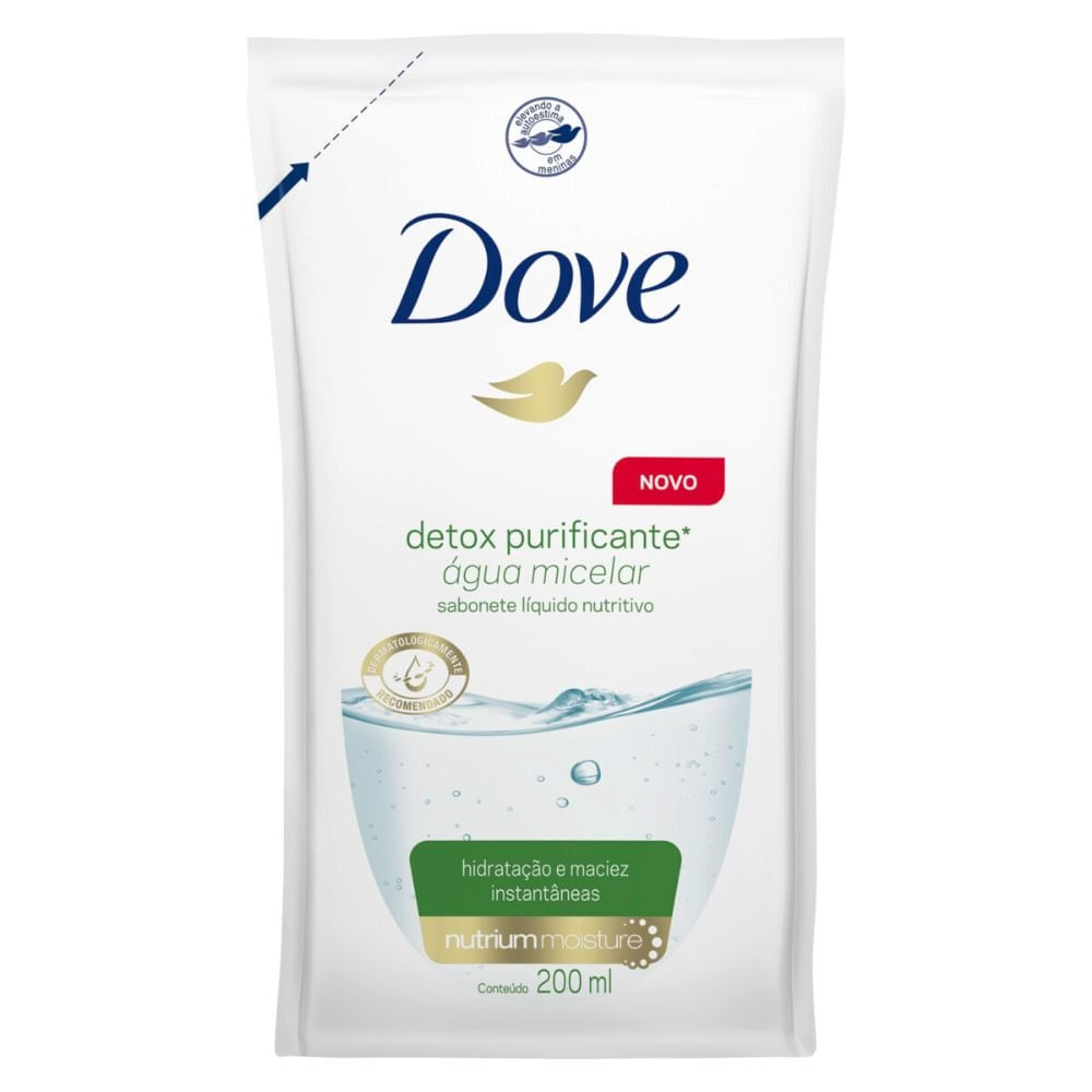 Miniatura Sabonete Líquido Dove Água Micelar Detox Purificante Refil 200ml